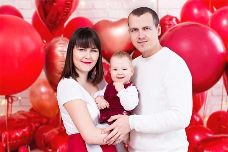 Valentine's Day Red Heart Balloon Strip Lights White Brick Wall Room Backdrop M12-12