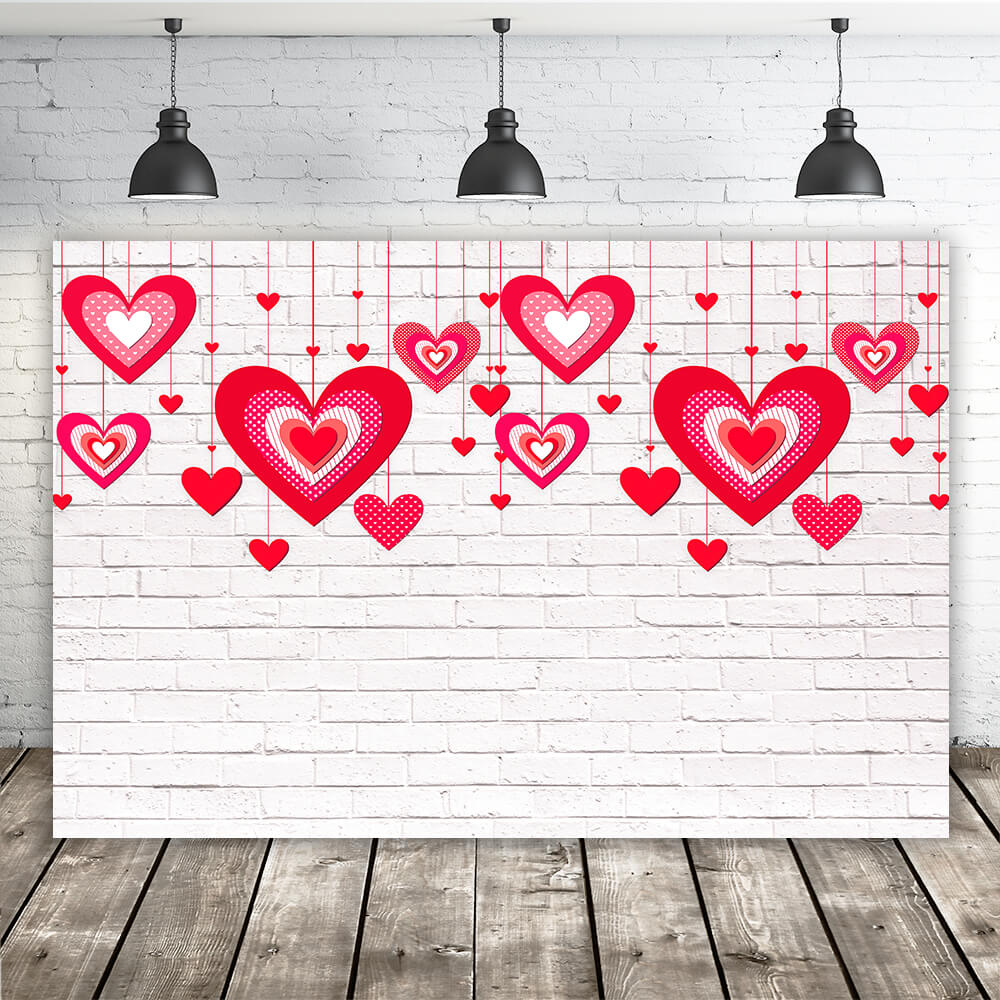 Valentine's Day Red Heart Decoration white brick wall Backdrop M12-13