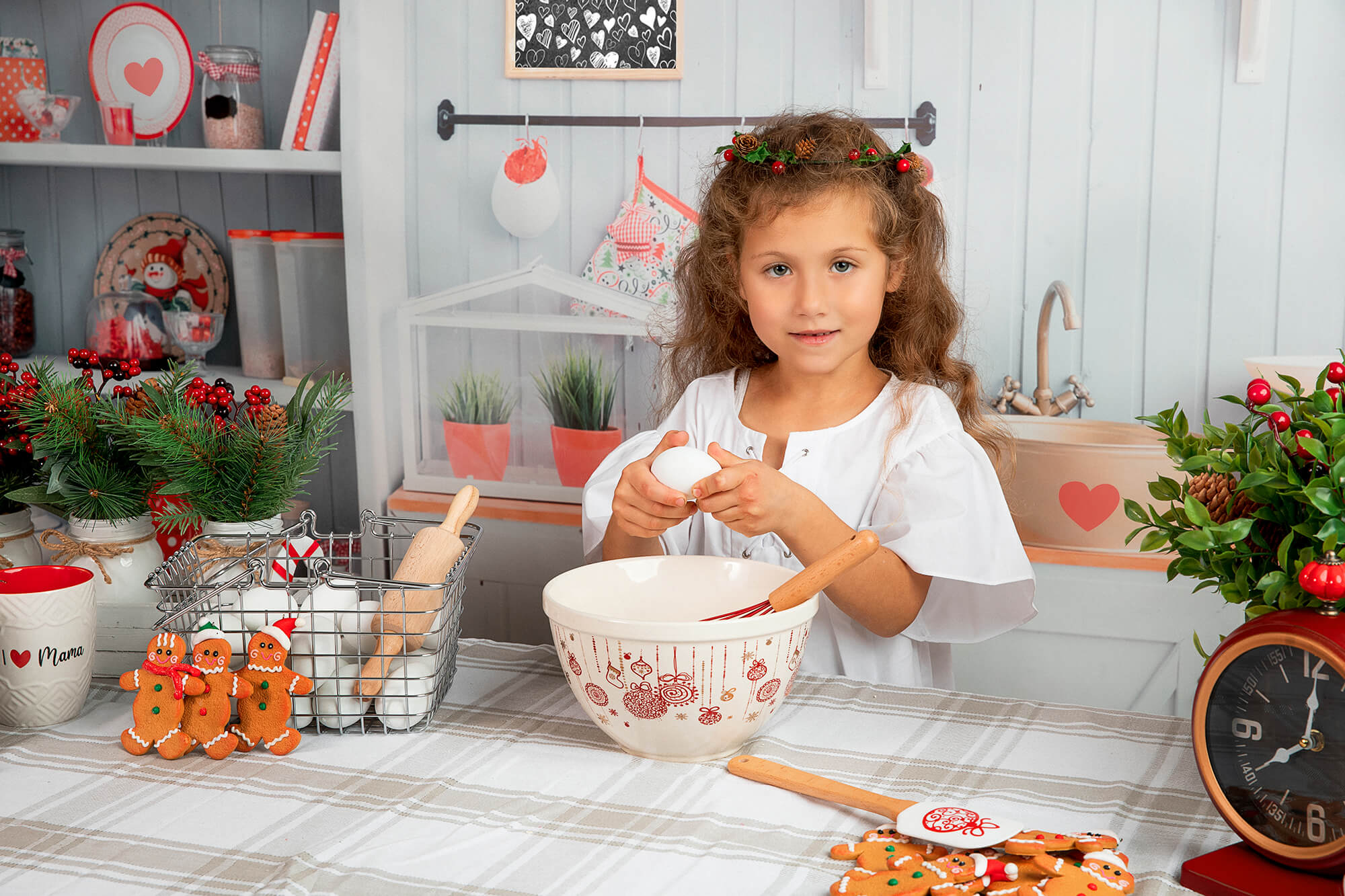 Valentine's Day Kitchen Red Heart Decorations with Flower Backdrop M12-14