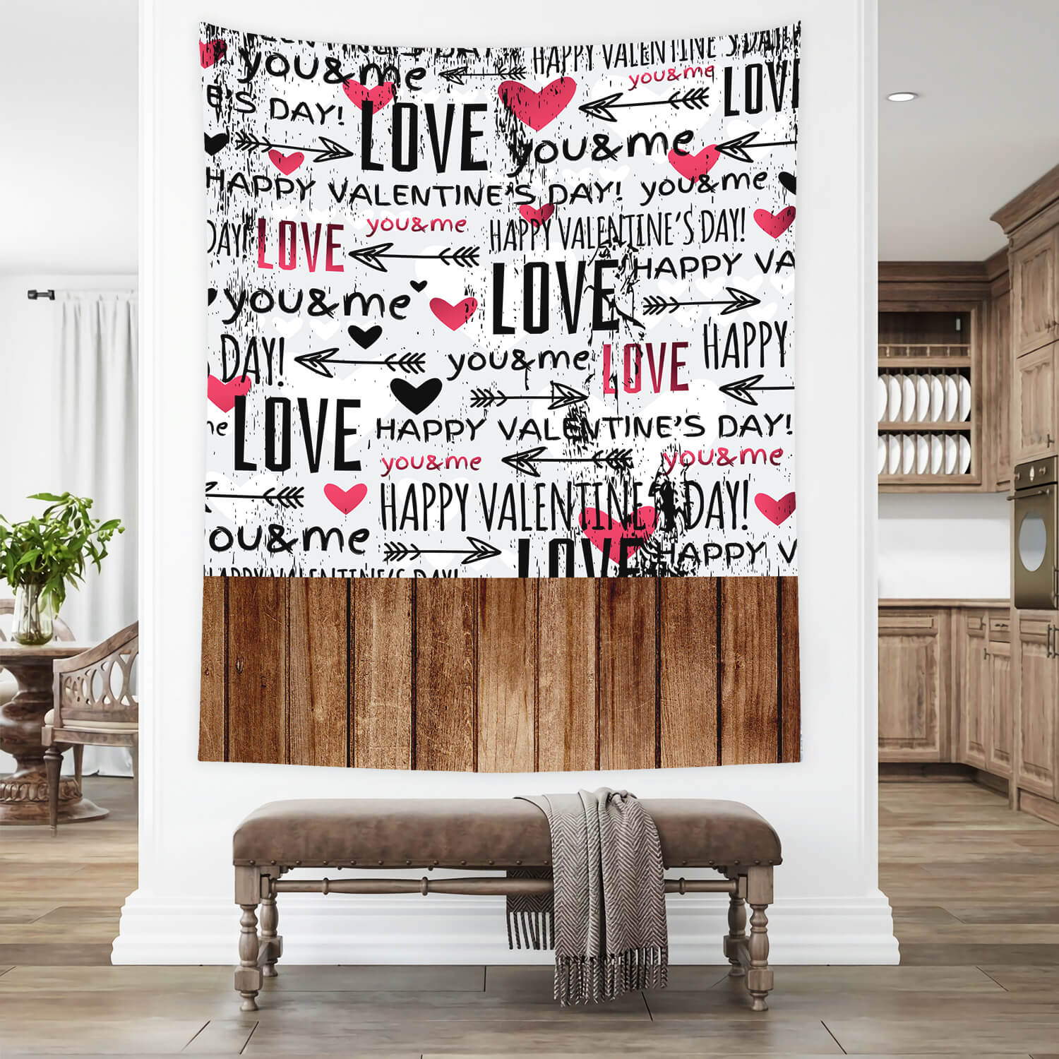 Valentine's Day Cupid's Arrow Romantic Text Graffiti Wall Wood Floor Backdrop M12-19