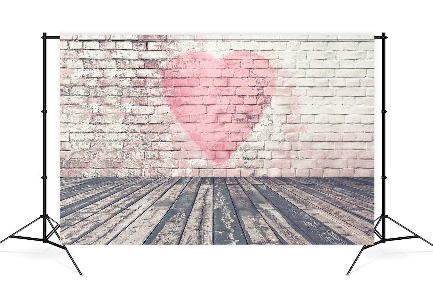 Valentine's Day Dappled Brick Wall Pink Big Heart Wooden Floor Backdrop M12-28