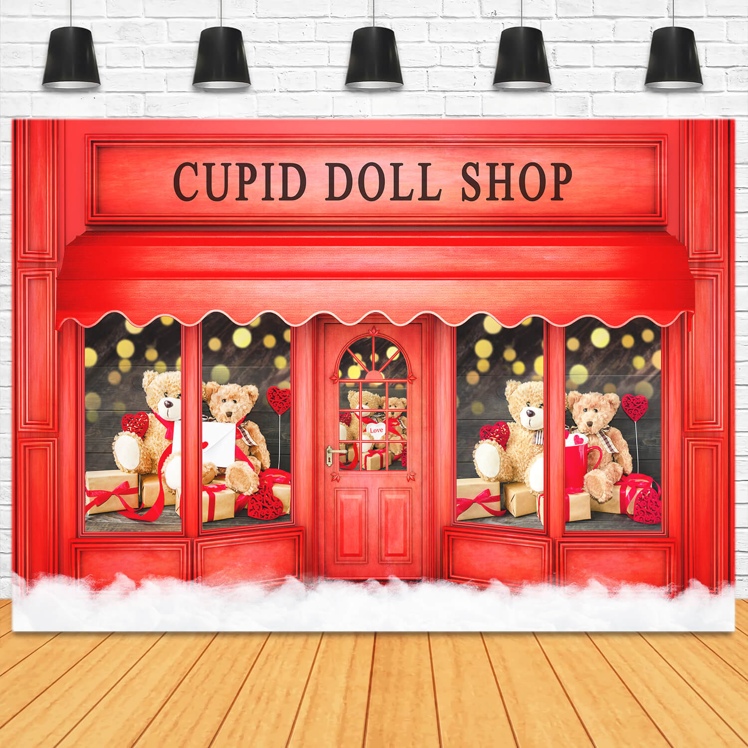 Cupid Doll Shop Rose Teddy Bear Red Shop Valentine's Day Backdrop M12-42