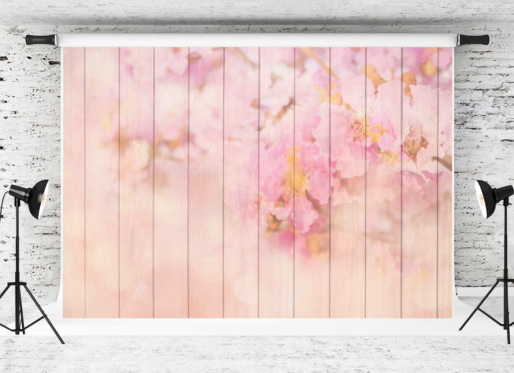 Light Pink Floral Scattered Scene Wooden Floor Backdrop M12-44