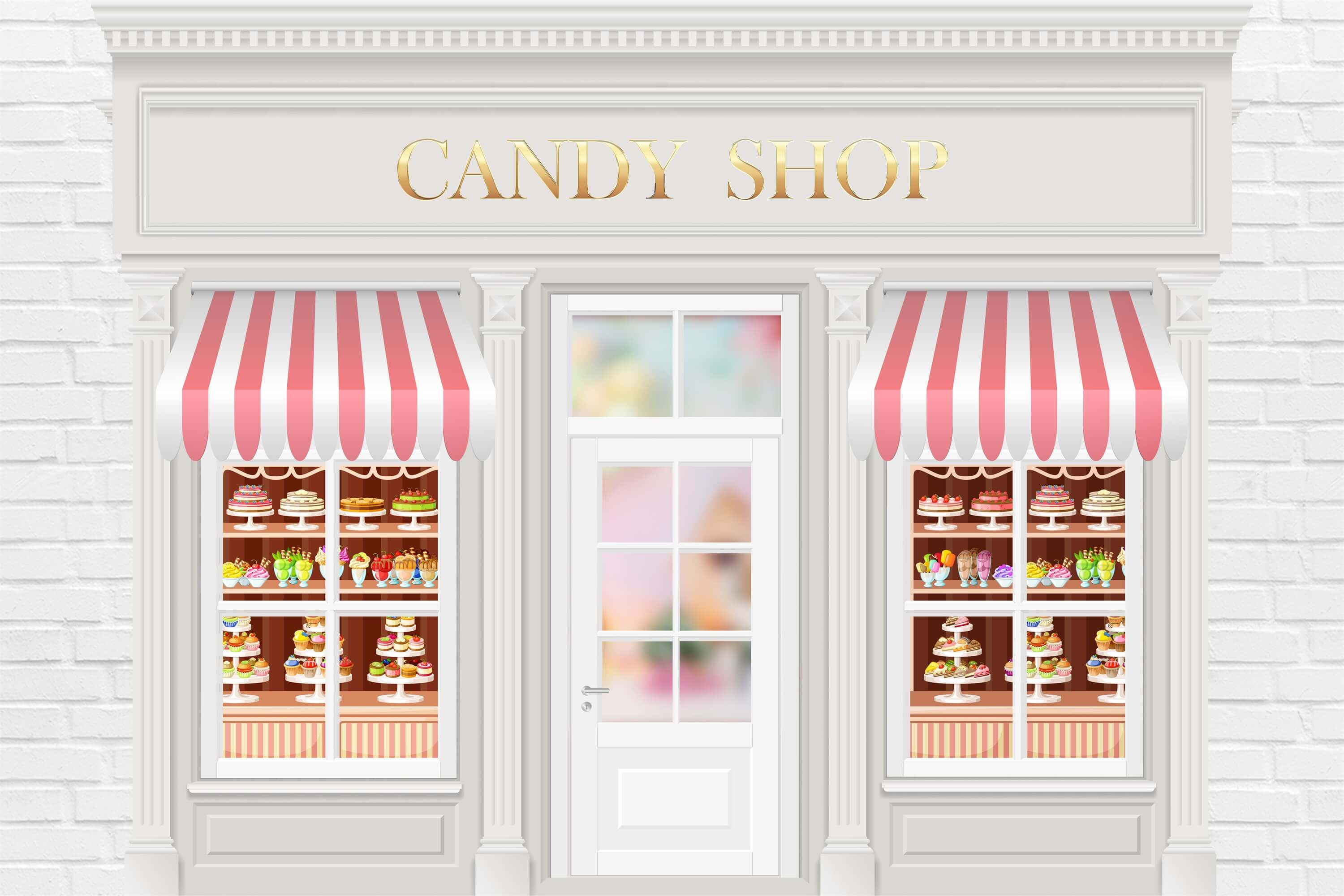 Valentine's Day Sweet Cupid Candy Cake Shop White Brick Wall Backdrop M12-45