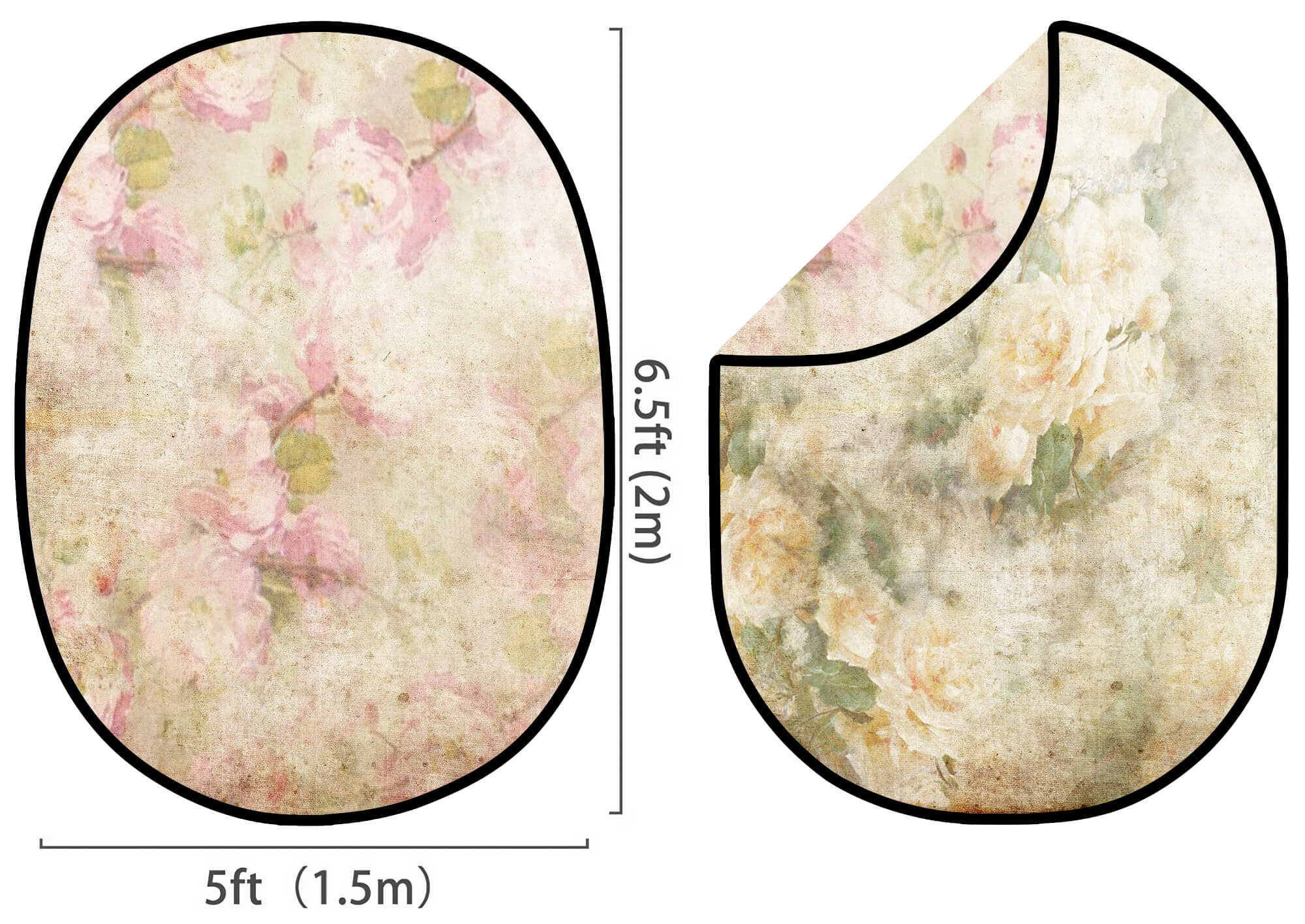 Collapsible Elegant Vintage Pink/Yellowish Rosebud Double-sided Backdrop M12-49