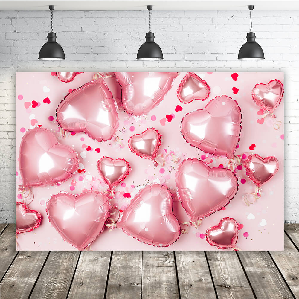 Valentine's Day Bright Pink Heart Balloon Pearl Sequins Heart Romantic Backdrop M12-50