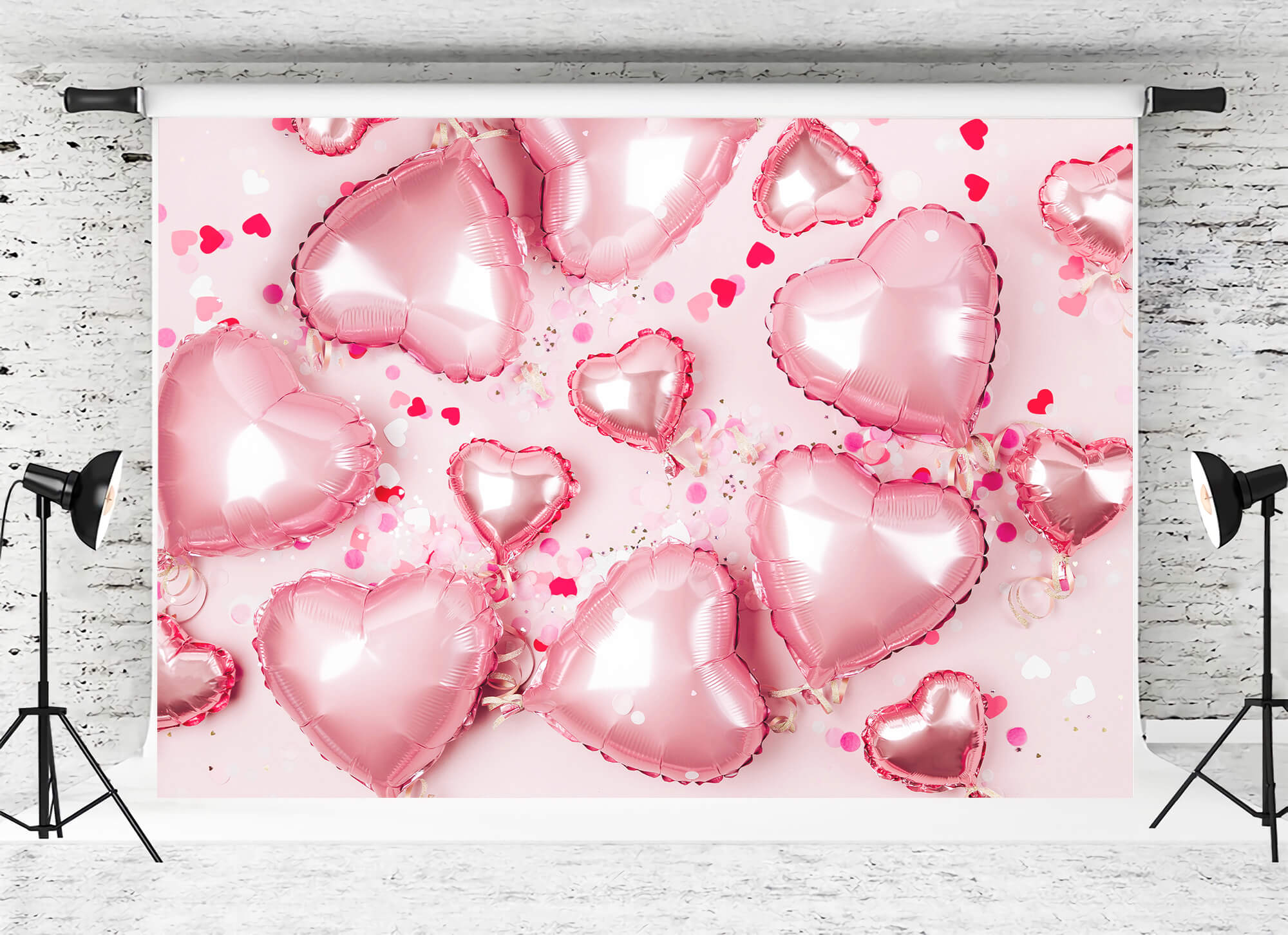 Valentine's Day Bright Pink Heart Balloon Pearl Sequins Heart Romantic Backdrop M12-50