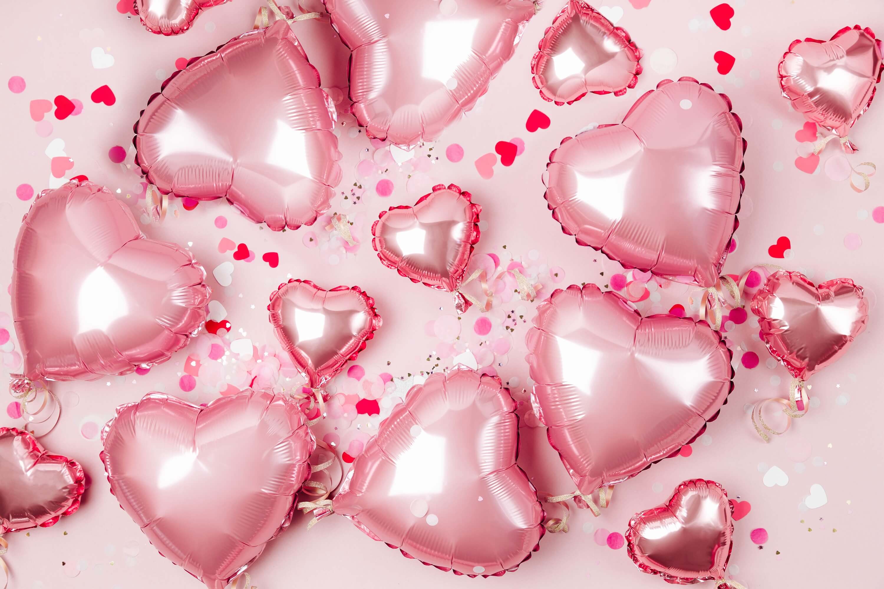 Valentine's Day Bright Pink Heart Balloon Pearl Sequins Heart Romantic Backdrop M12-50