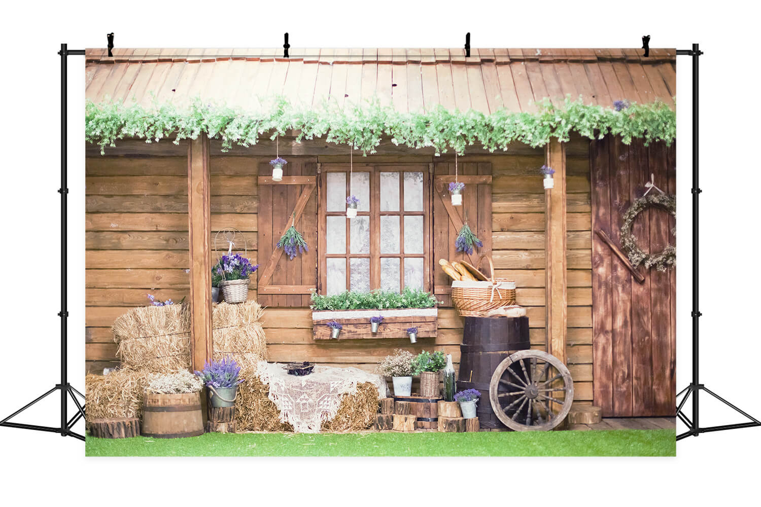 Rustic Cabin Vine Decorative Eaves Purple Lavender Accent Porch Backdrop M2-16