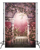 Fantasy Pink Wild Rose Vines Surrounding Marble Gazebo Misty Forest Backdrop M2-17