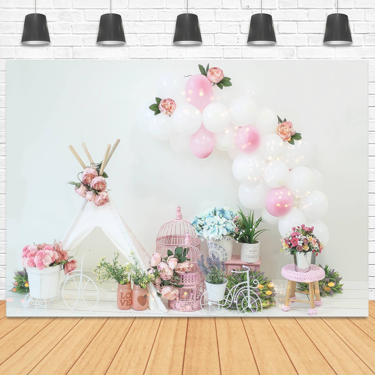 Pink and White Balloon Flower Small Tent Craft Decoration Birthday Backdrop M2-20