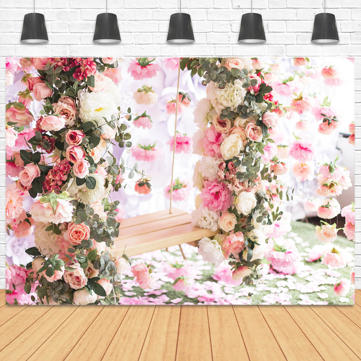 Spring Romantic Pink Rosaceae Flower Vine Tangled Swing Backdrop M2-24