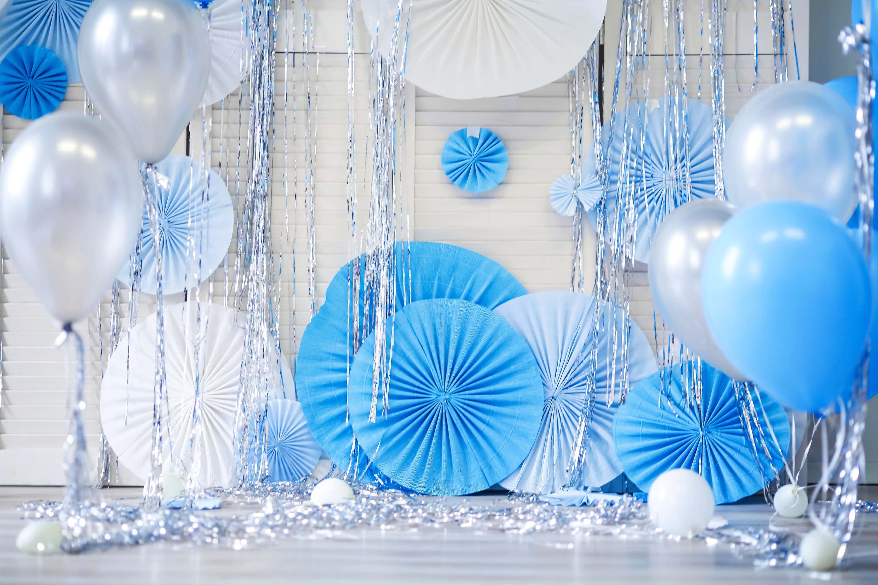 Birthday Party Ocean Blue Paper Sculpture Decoration Ribbon Balloon Backdrop M2-27