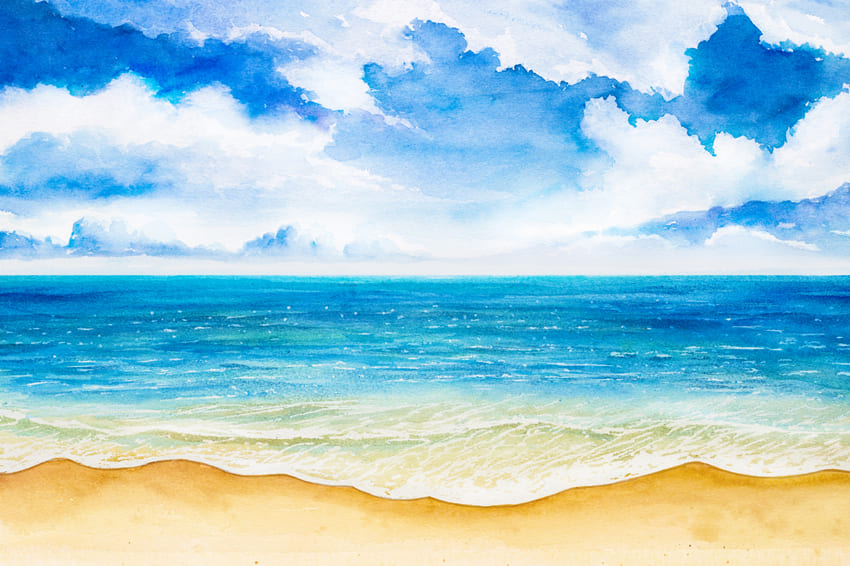 Hand-drawn Watercolor Ocean Waves Backdrop 