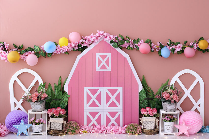 Pink Farm Colorful Flowers Spring Backdrop