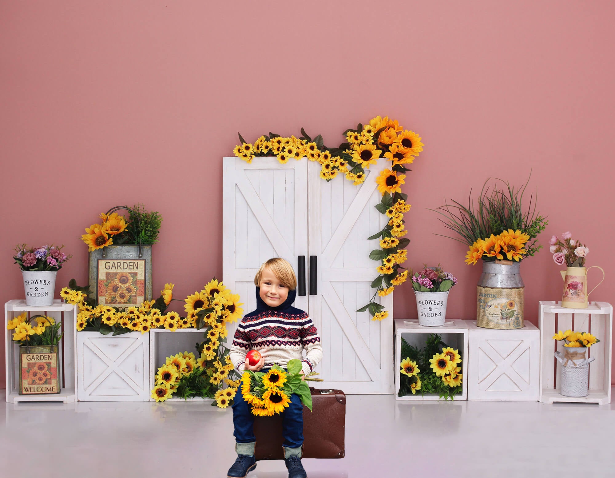 Sunflower Garden Barn Door Photography Backdrop M5-137