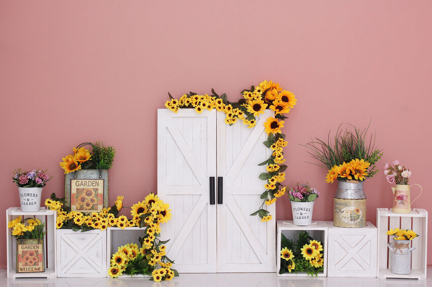 Sunflower Garden Barn Door Photography Backdrop