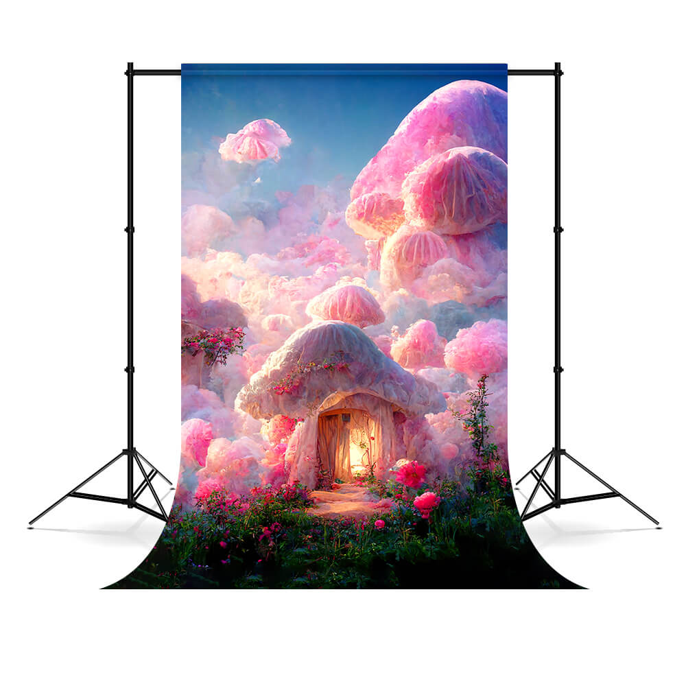 Fantasy Pink Mushroom House Castle Backdrop 