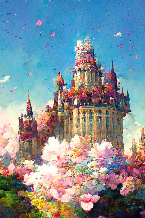 Oil Painting Flower Garden Castle Backdrop M5-152