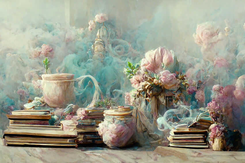 Art Painting Afternoon Tea Book Flower Backdrop M5-155