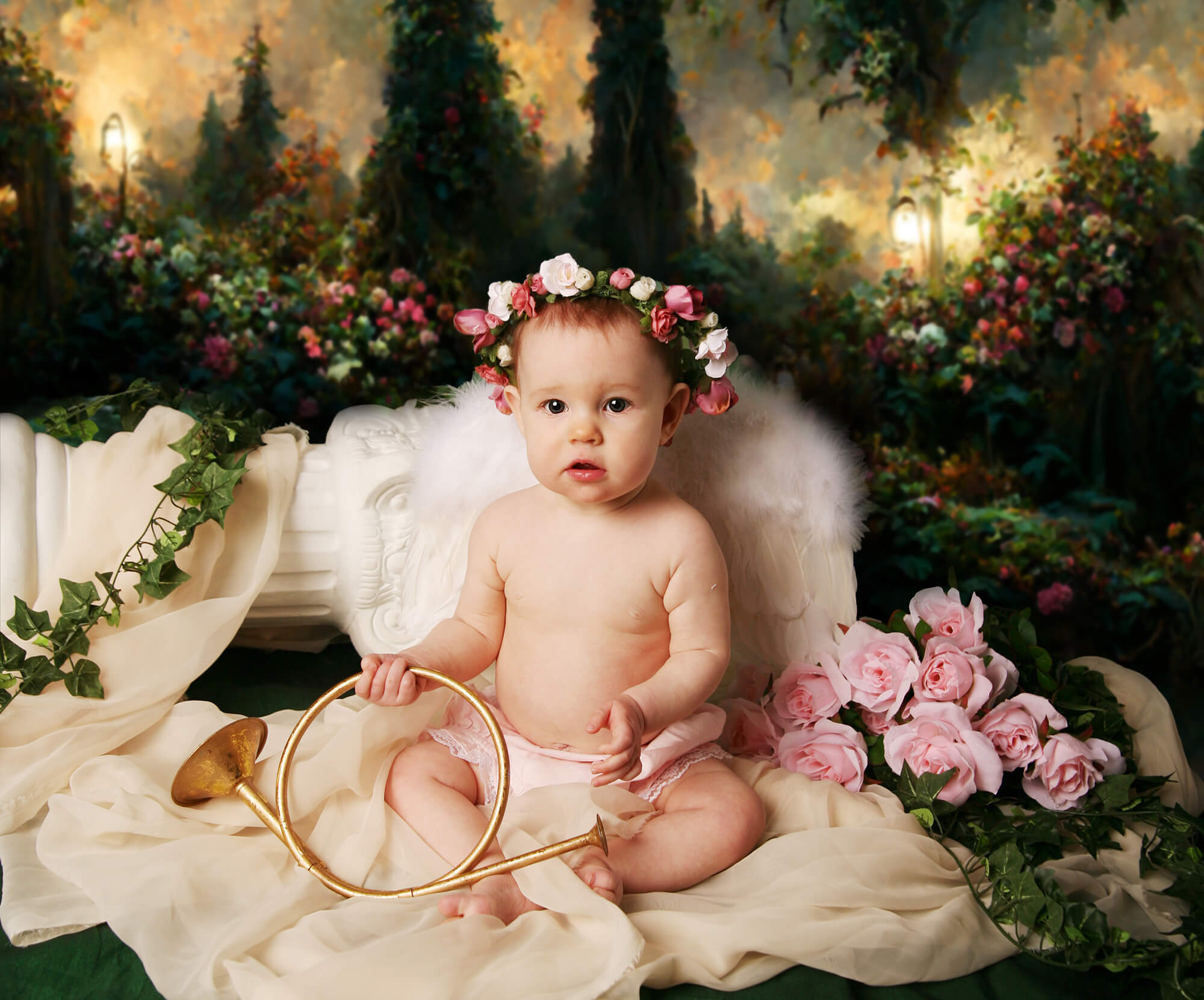 Fairy Garden Oil Painting Flower Backdrop M5-157