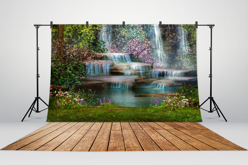 Summer Waterfall Forest Nature Scenery Backdrop M5-160