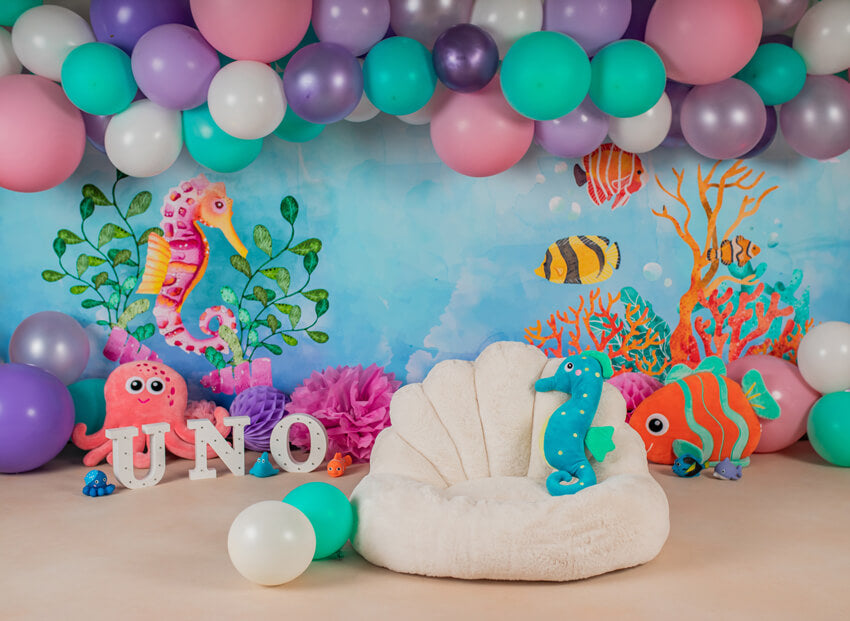 Ocean Mermaid Fish Birthday Decor Backdrop