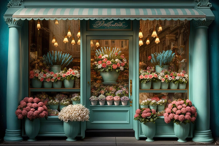 Flower Shop Green Window Door Backdrop