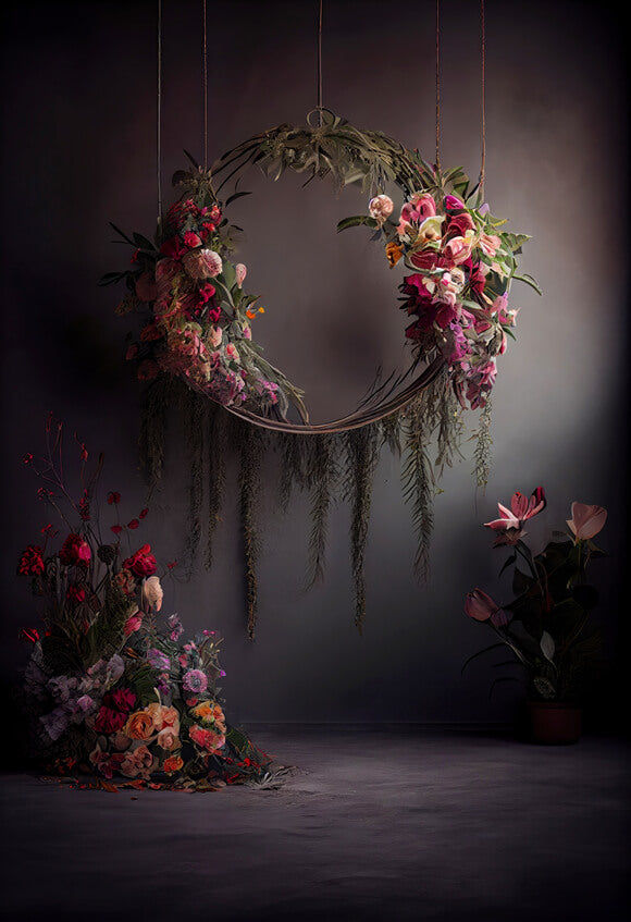 Flowers Hanging Wreath Abstract Backdrop