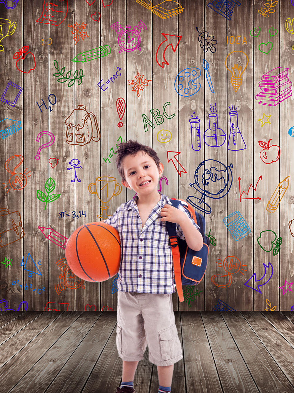 Back to School Crayon Doodle Wood Backdrop M5-86