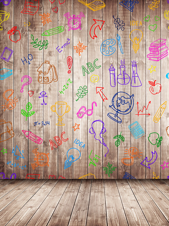 Back to School Crayon Doodle Wood Backdrop