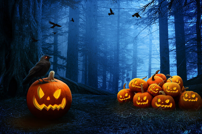 Spooky Forest Night Pumpkin Halloween Backdrop
