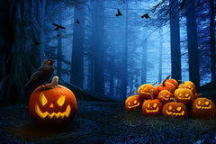 Spooky Forest Night Pumpkin Halloween Backdrop