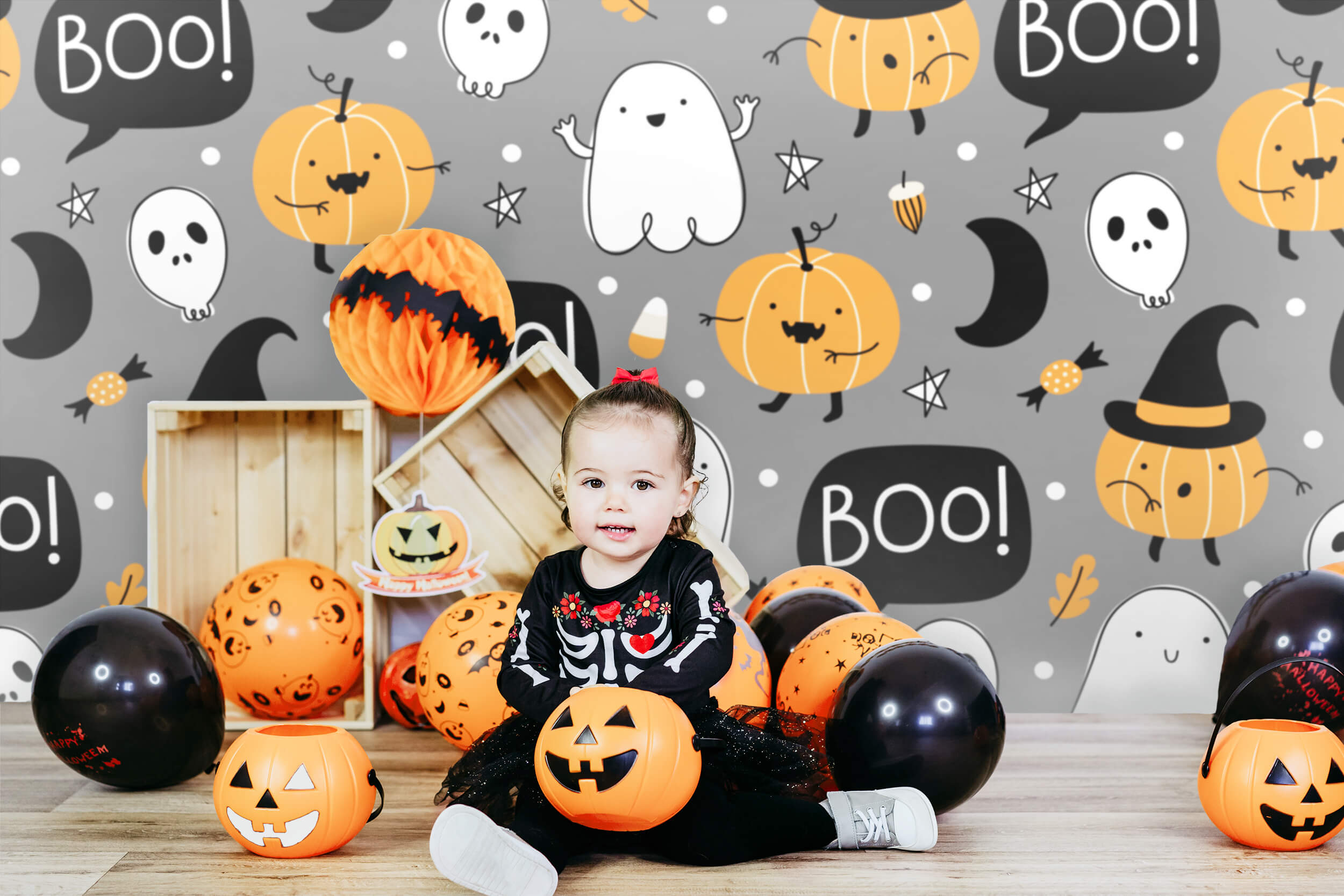 Halloween Cartoon Pumpkin Ghost Candy Backdrop M6-137