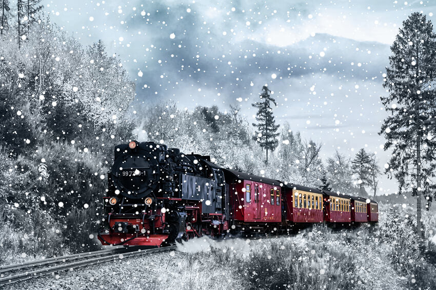 Snow Train Track Photography Backdrops Winter Night Moon Background Ba –  dreamybackdrop