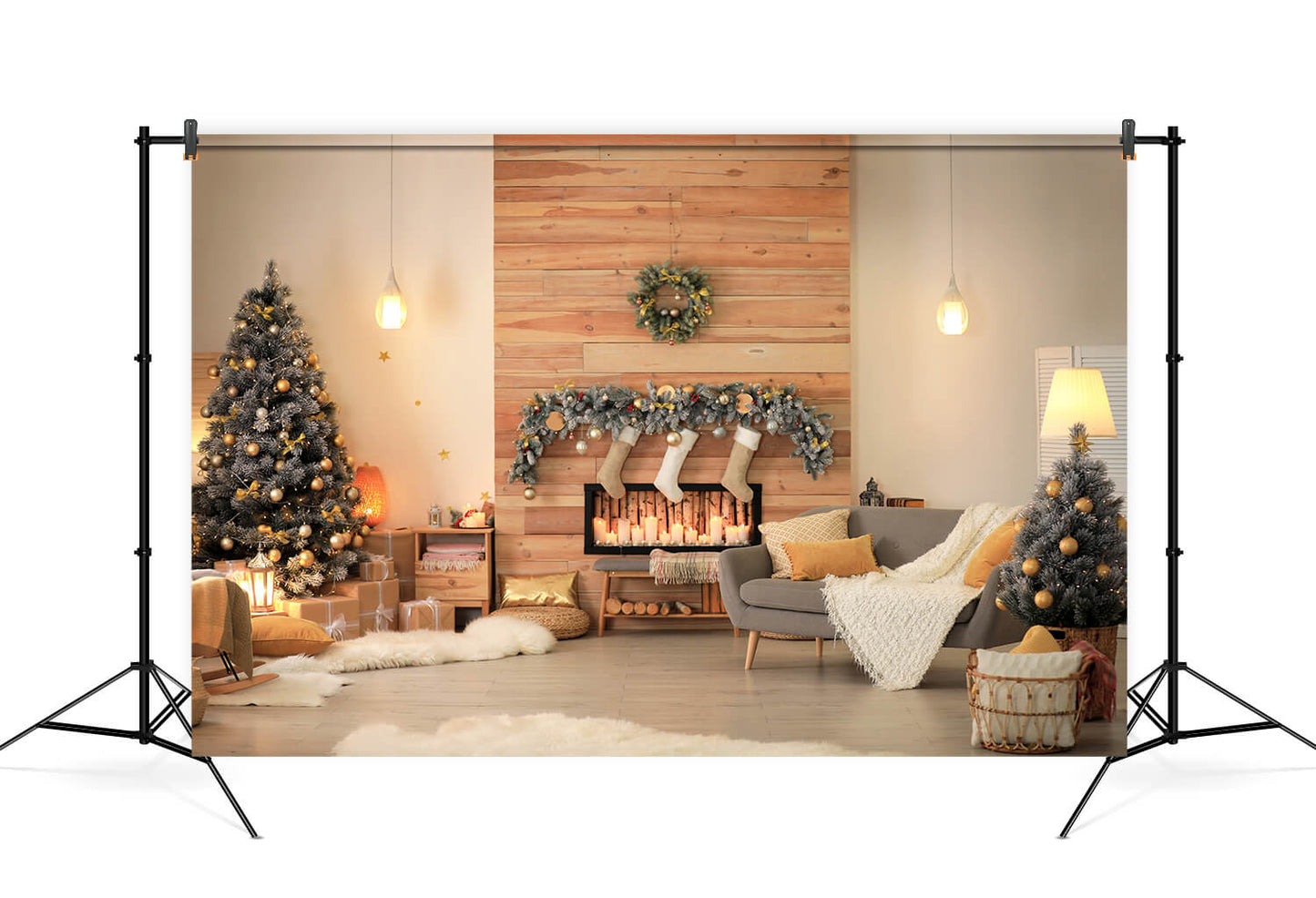 Christmas Tree Fireplace Room Interior Backdrop M6-140 – Dbackdrop
