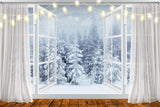 Window Winter Snowy Scenery Pine Tree Backdrop M6-151