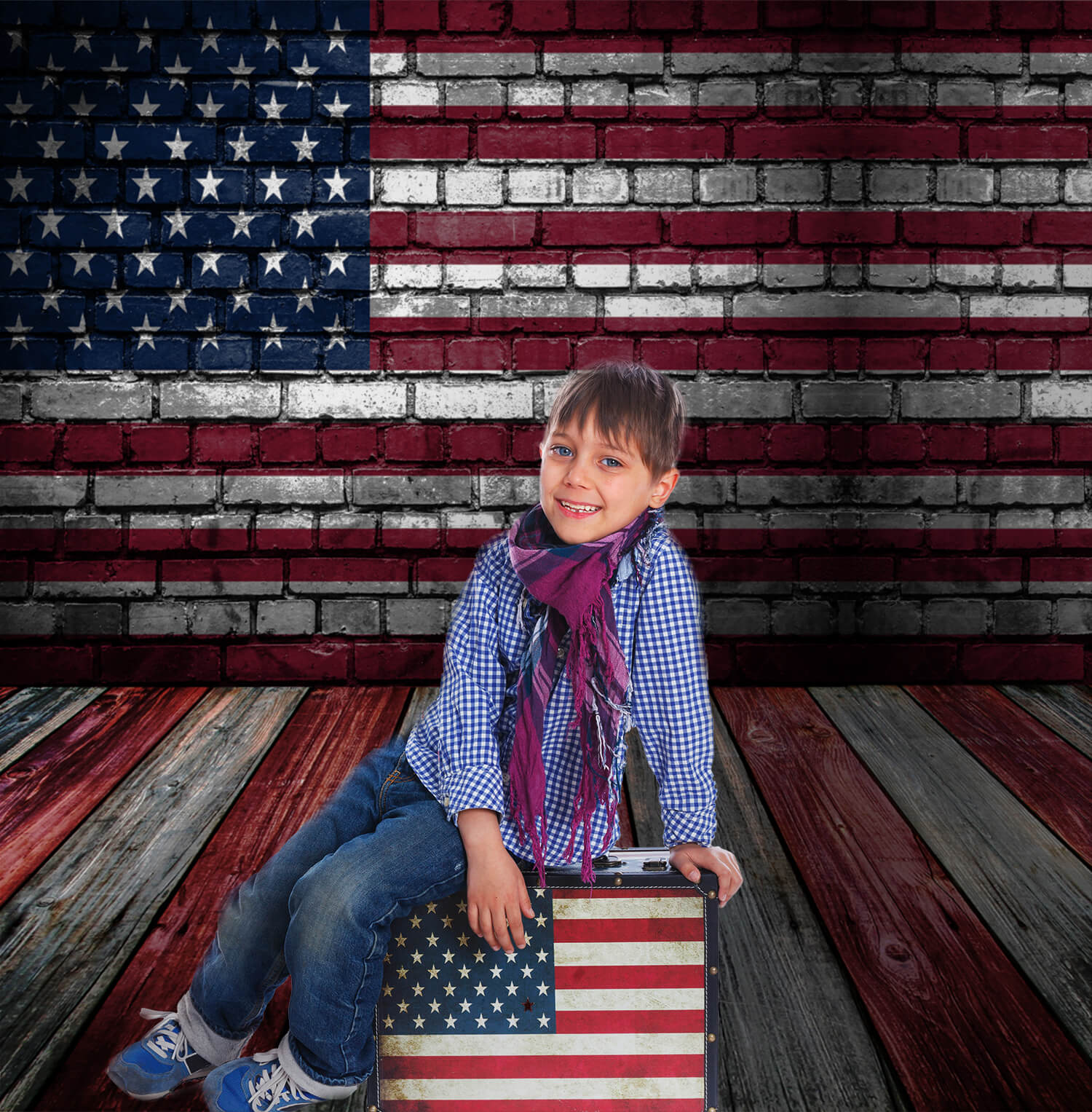 American Flag Brick Wall 4th of July Backdrop M6-17