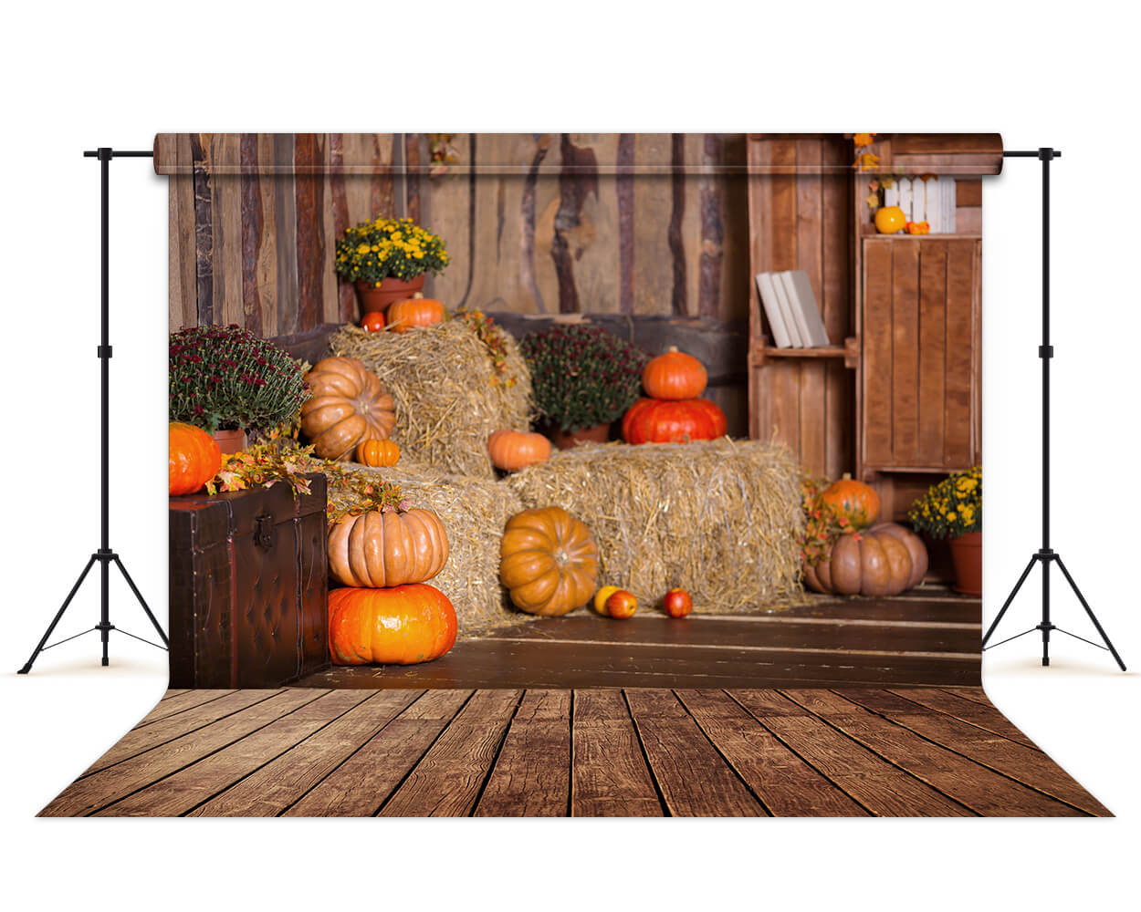 Autumn Barn Pumpkin Straw Thanksgiving Backdrop M6-47