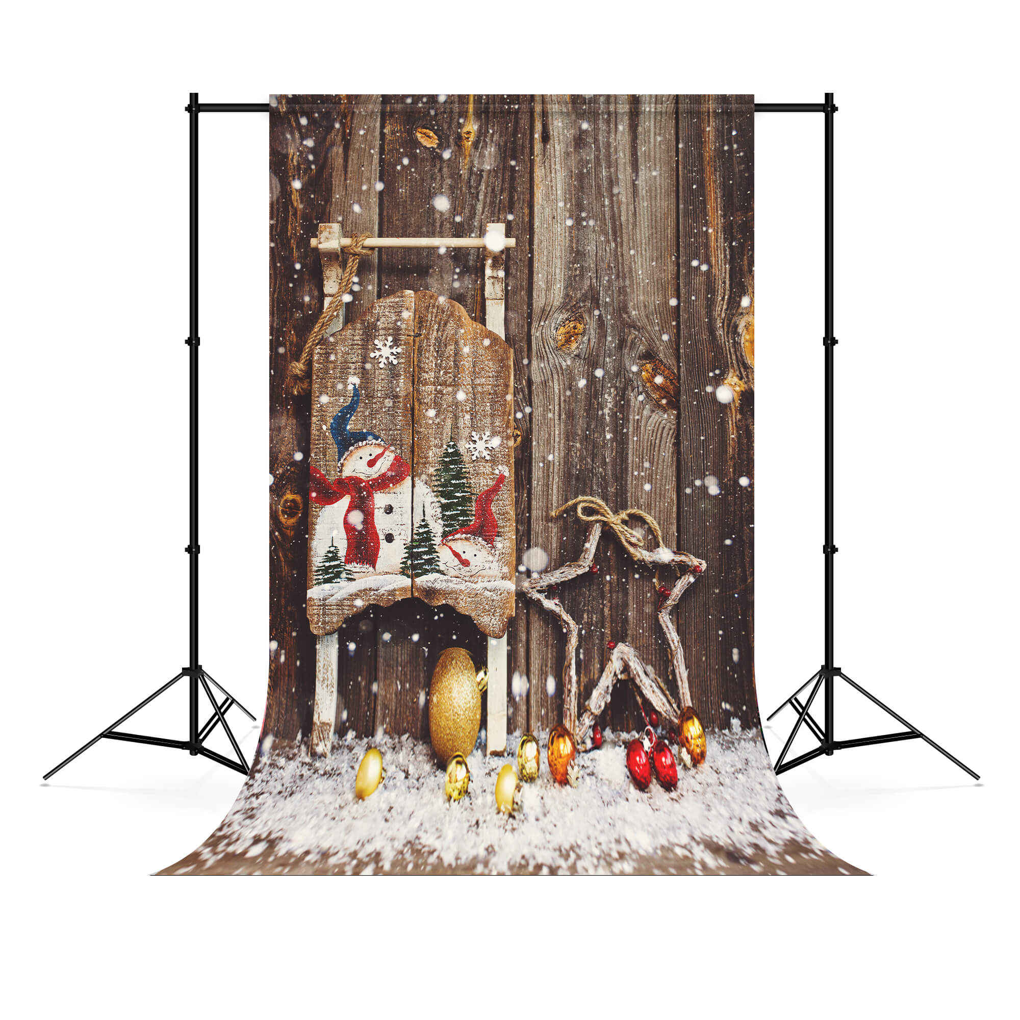 Winter Snow Christmas Ball Wood Backdrop