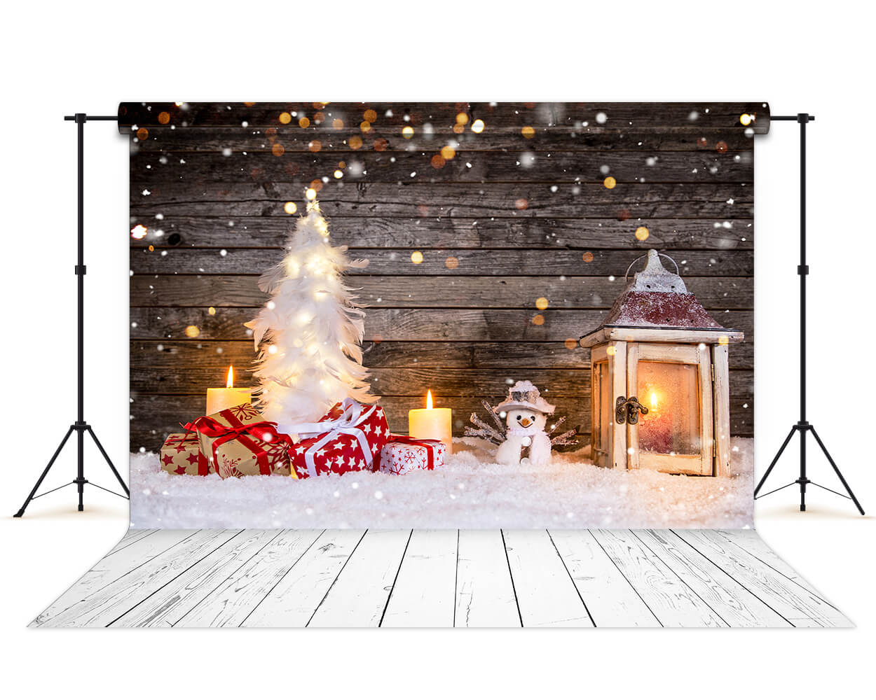 Snowy Wood Snowman Christmas Backdrop M6-82