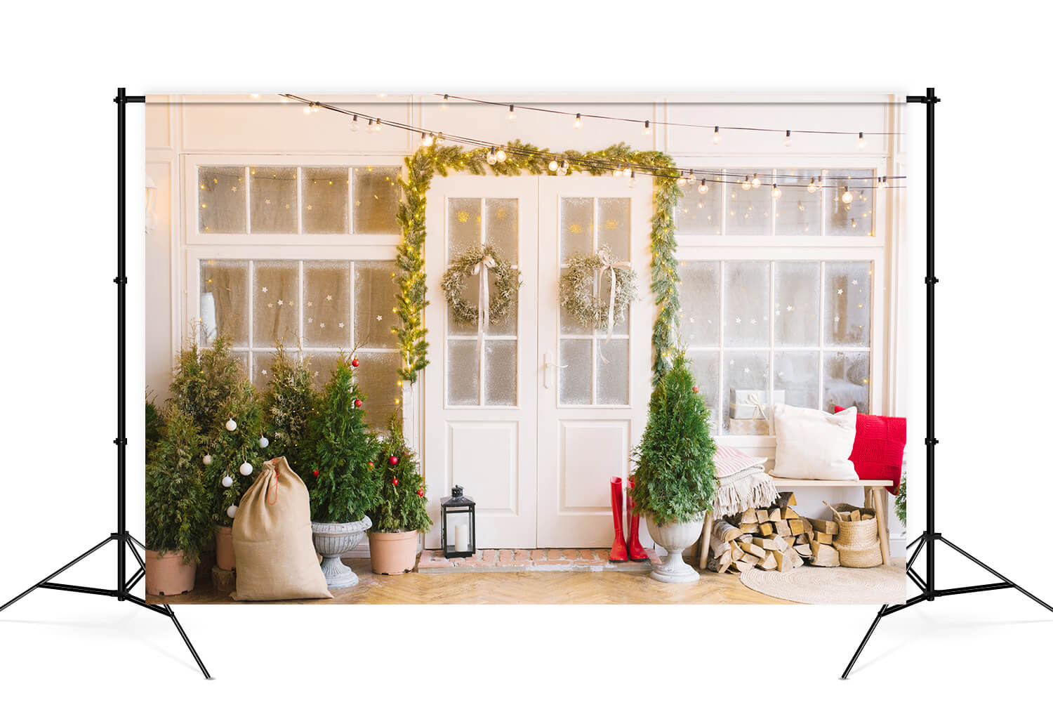 Christmas Tree Decorated Door Porch Backdrop M6-86