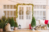 Christmas Tree Decorated Door Porch Backdrop