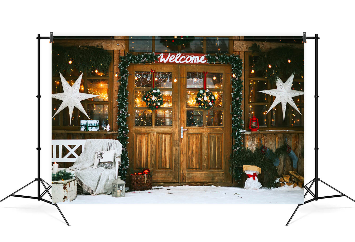 Christmas Lights Decorated Village House Backdrop M6-91 – Dbackdrop