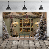 Christmas Tree Bakery Window Garland Snow Backdrop M6-92