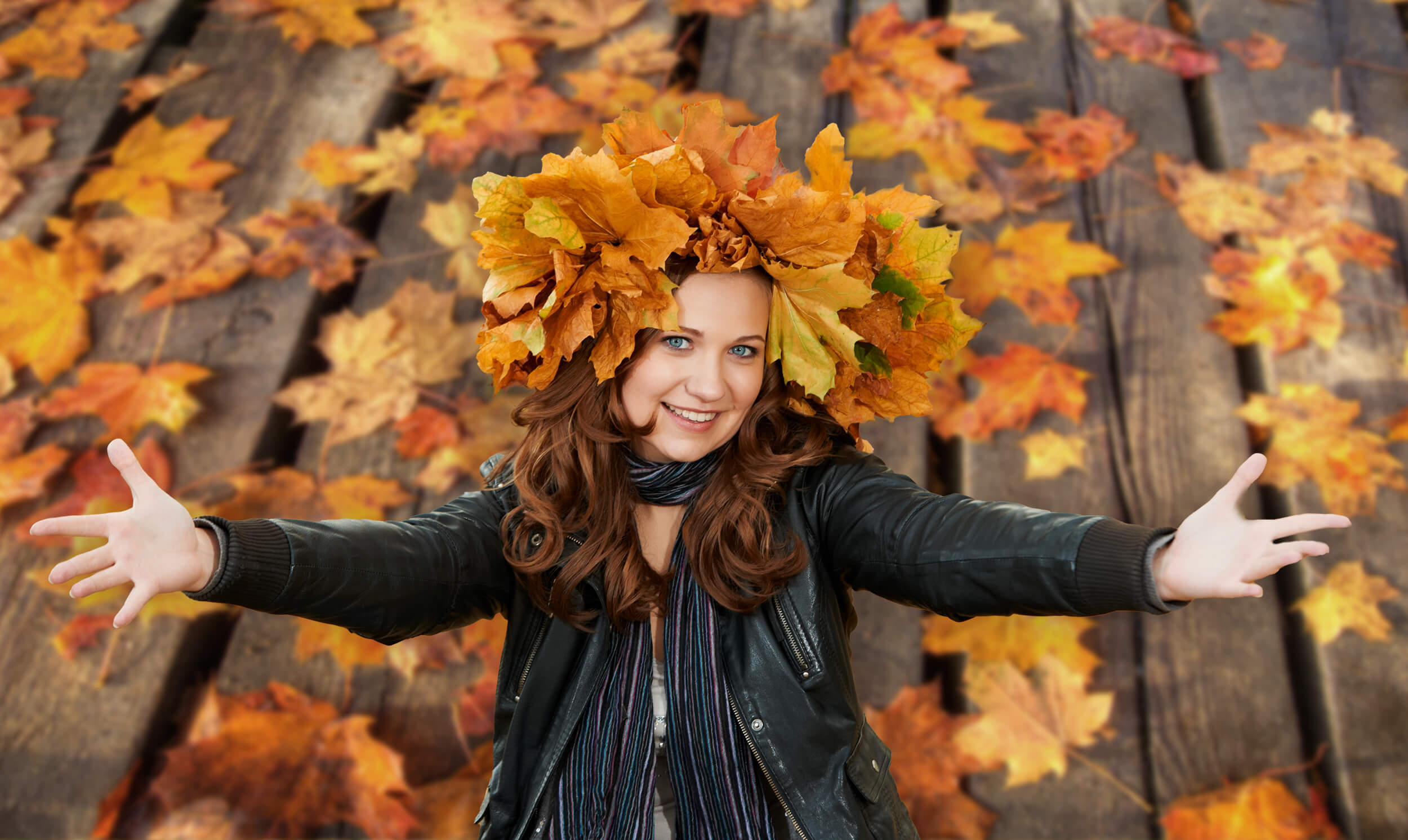 Maple Leaves on Wooden Floor Autumn Backdrop M6-98