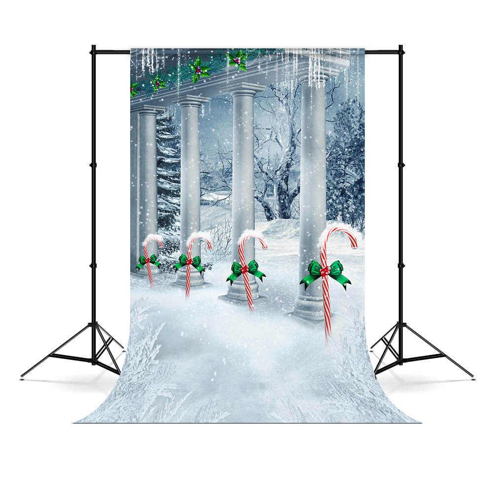 Candy Canes Christmas Winter Snow Backdrop M7-04