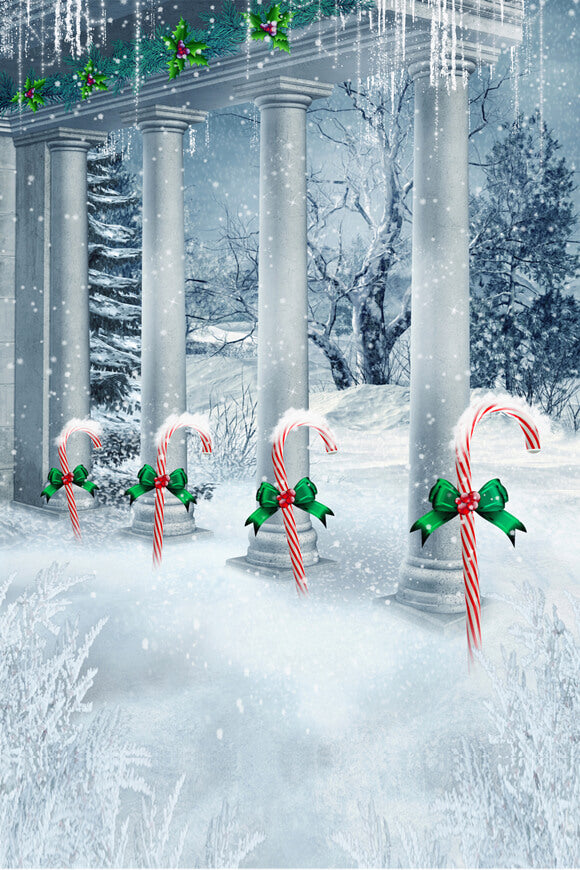 Candy Canes Christmas Winter Snow Backdrop M7-04