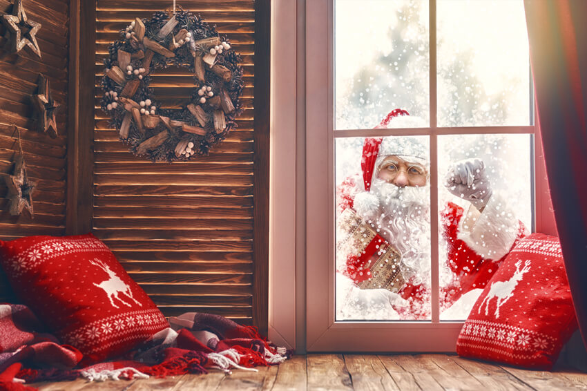 Santa Claus Outside Window Christmas Backdrop M7-07