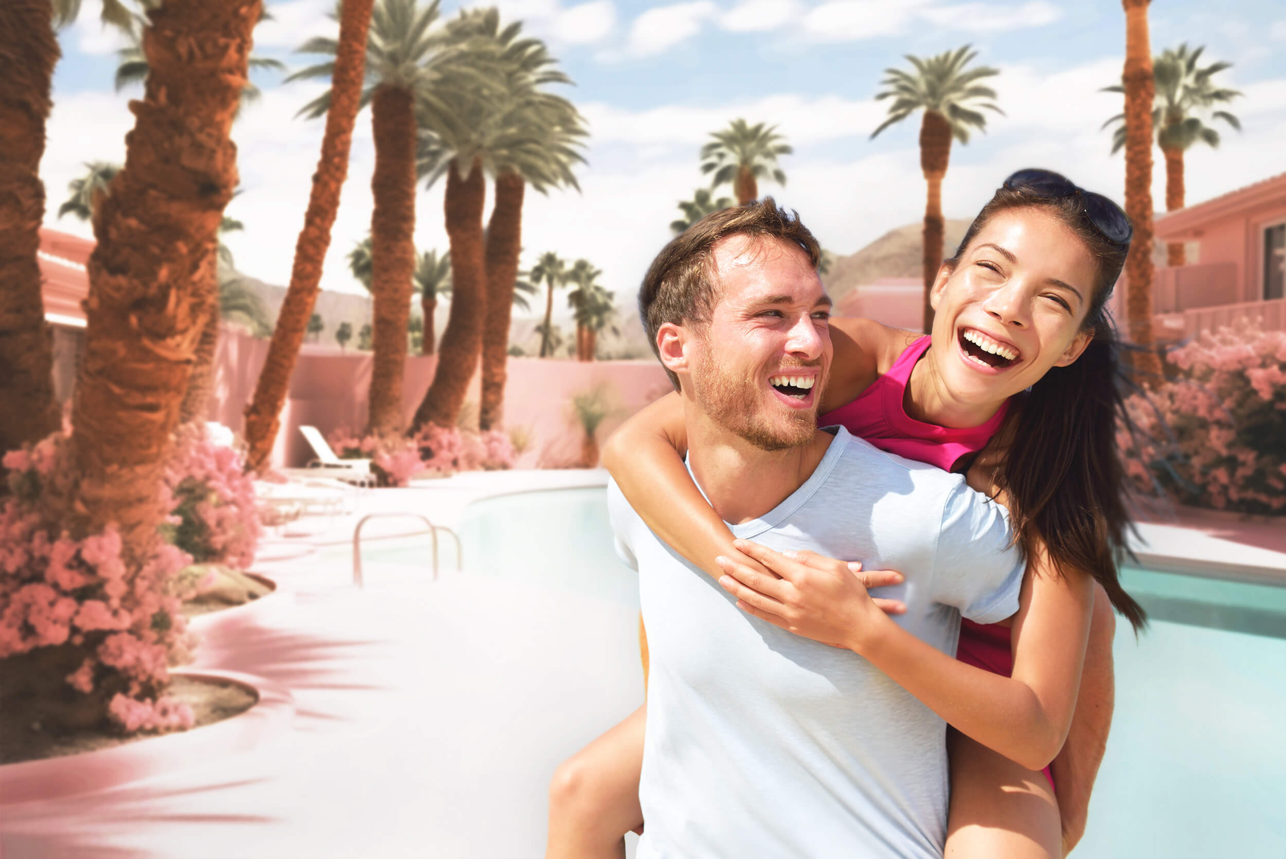 Dreamy Doll Pink Beach House Pool Backdrop M7-100